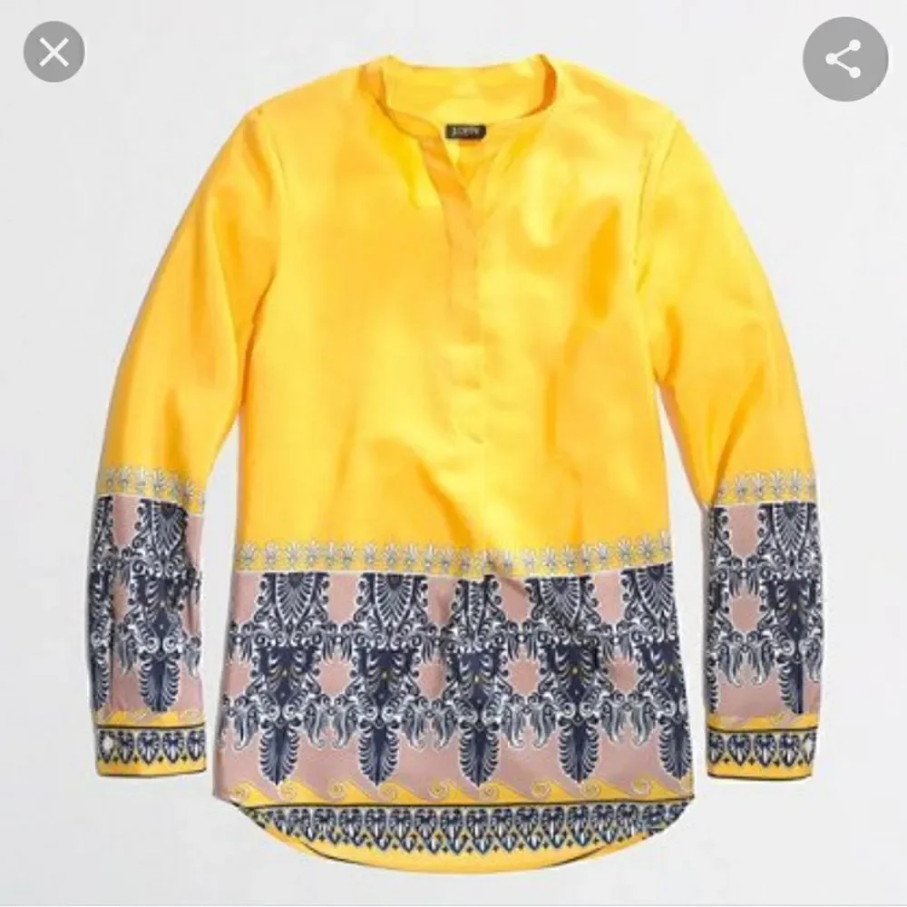 J. Crew Printed Draped Popover Top in Golden Yellow size small